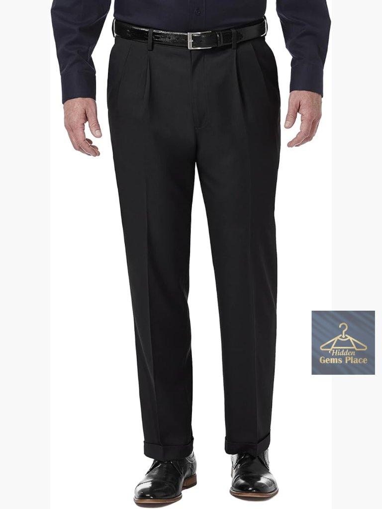 Classic Fit Pleat Front Dress Pants With Expandable Waist